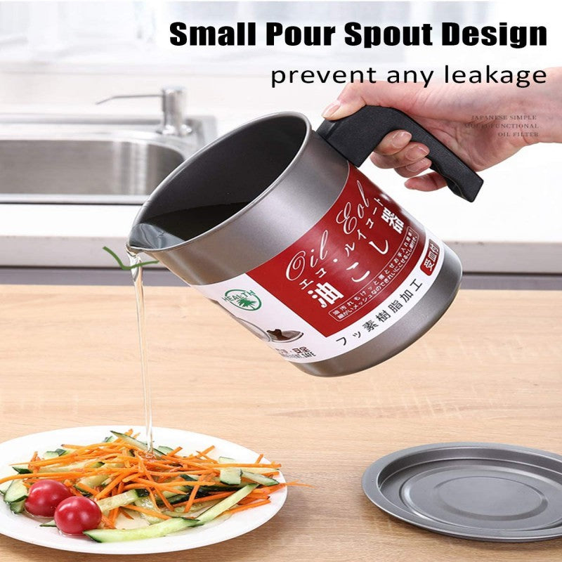 Stainless Steel Oil Strainer Container with Fine Mesh Filter & Drip-Free Spout