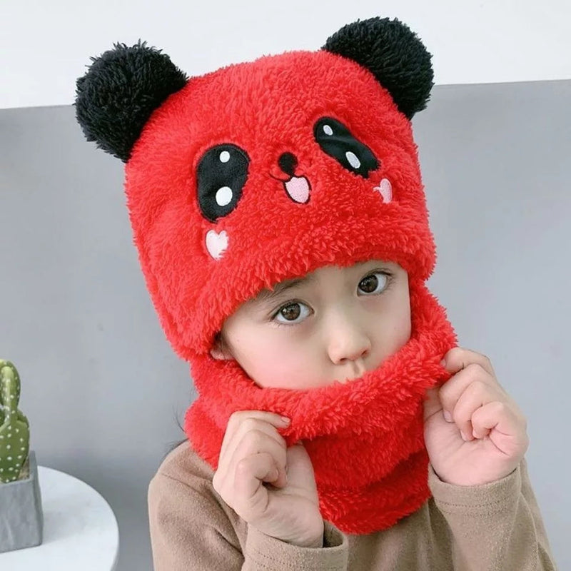 Winter Baby Cap & Scarf Set – Soft Velvet Cartoon Design
