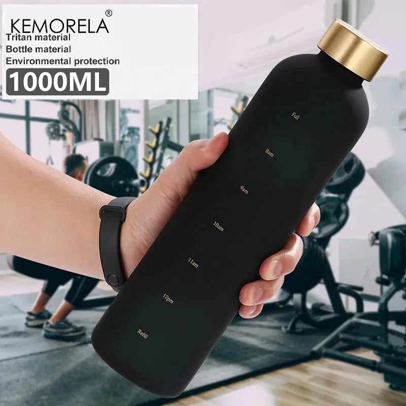 1L Water Bottle With Time Marker – 32 OZ Motivational Frosted Bottle