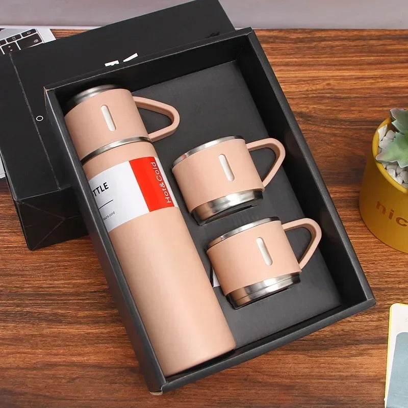 Premium Stainless Steel Vacuum Bottle – Keep Drinks Hot or Cold for 8 Hours! ☕❄️ (+2 Extra Cups!)