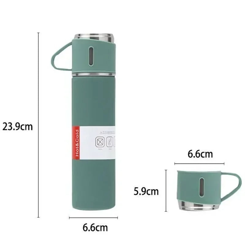 Premium Stainless Steel Vacuum Bottle – Keep Drinks Hot or Cold for 8 Hours! ☕❄️ (+2 Extra Cups!)