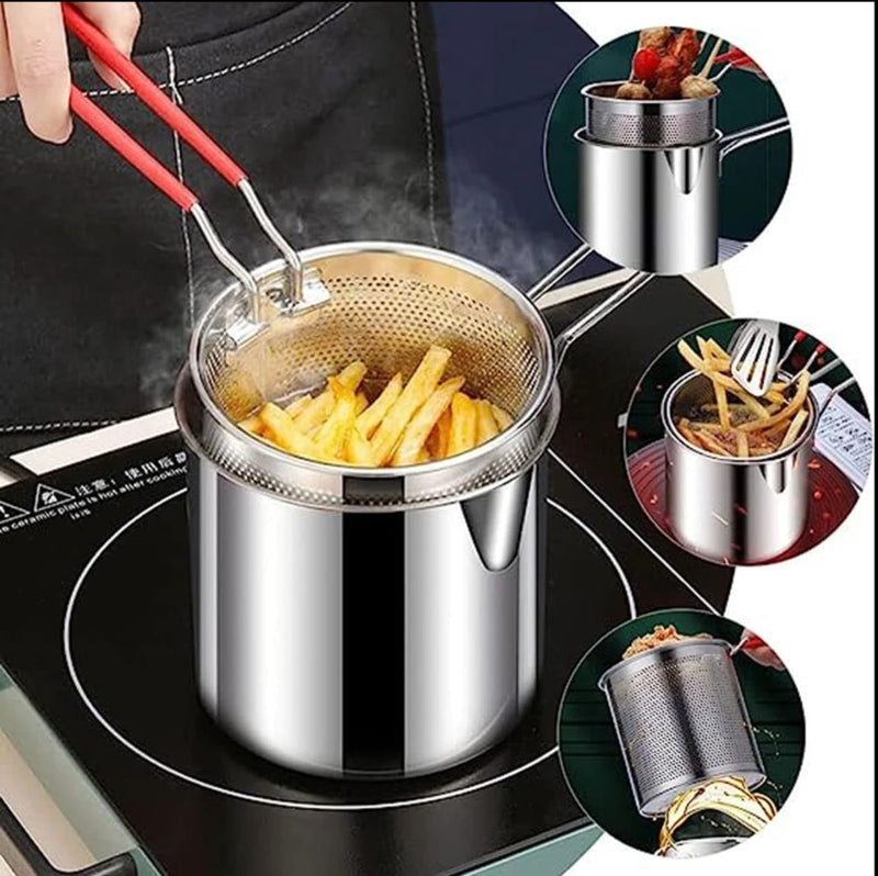 Stainless Steel Deep Frying Pot with Strainer Basket