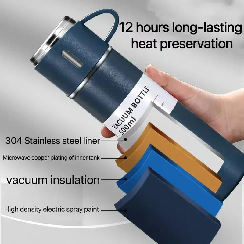 Premium Stainless Steel Vacuum Bottle – Keep Drinks Hot or Cold for 8 Hours! ☕❄️ (+2 Extra Cups!)
