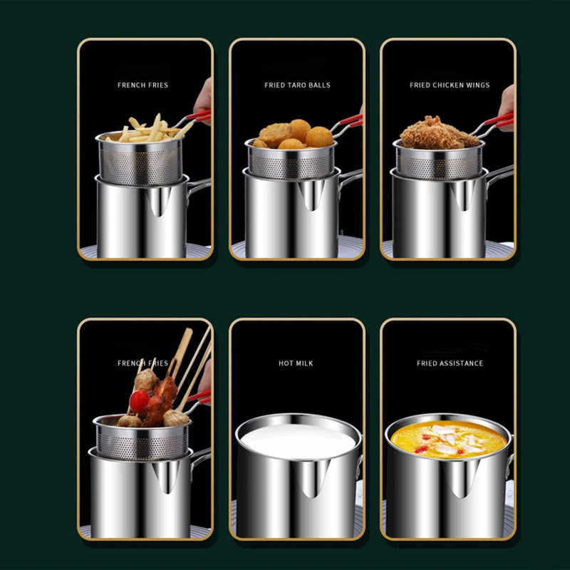 Stainless Steel Deep Frying Pot with Strainer Basket