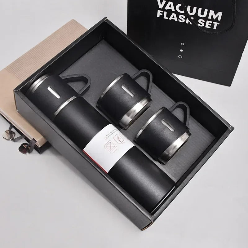 Premium Stainless Steel Vacuum Bottle – Keep Drinks Hot or Cold for 8 Hours! ☕❄️ (+2 Extra Cups!)