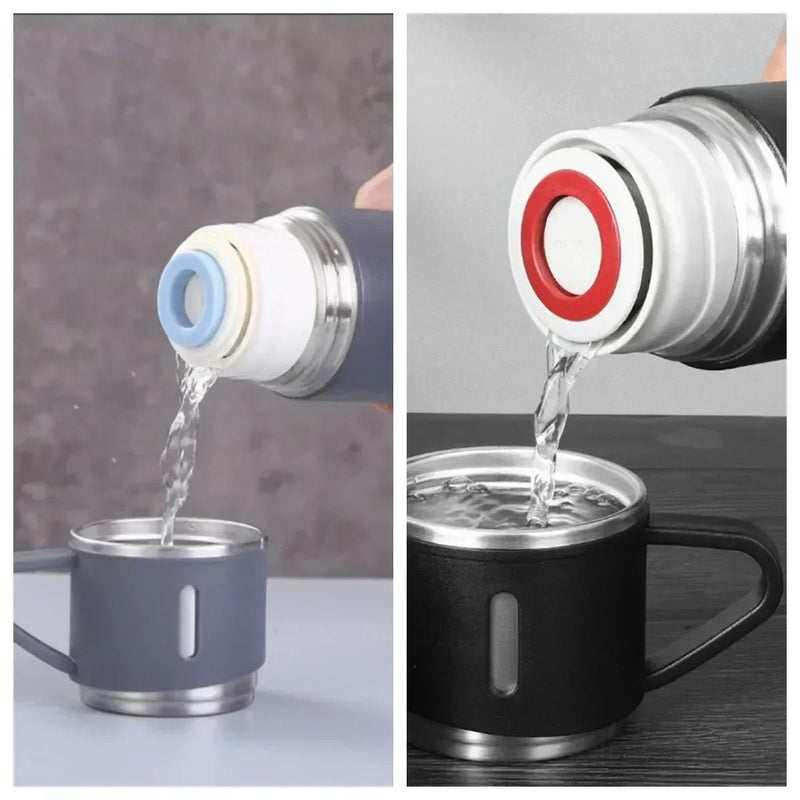 Premium Stainless Steel Vacuum Bottle – Keep Drinks Hot or Cold for 8 Hours! ☕❄️ (+2 Extra Cups!)