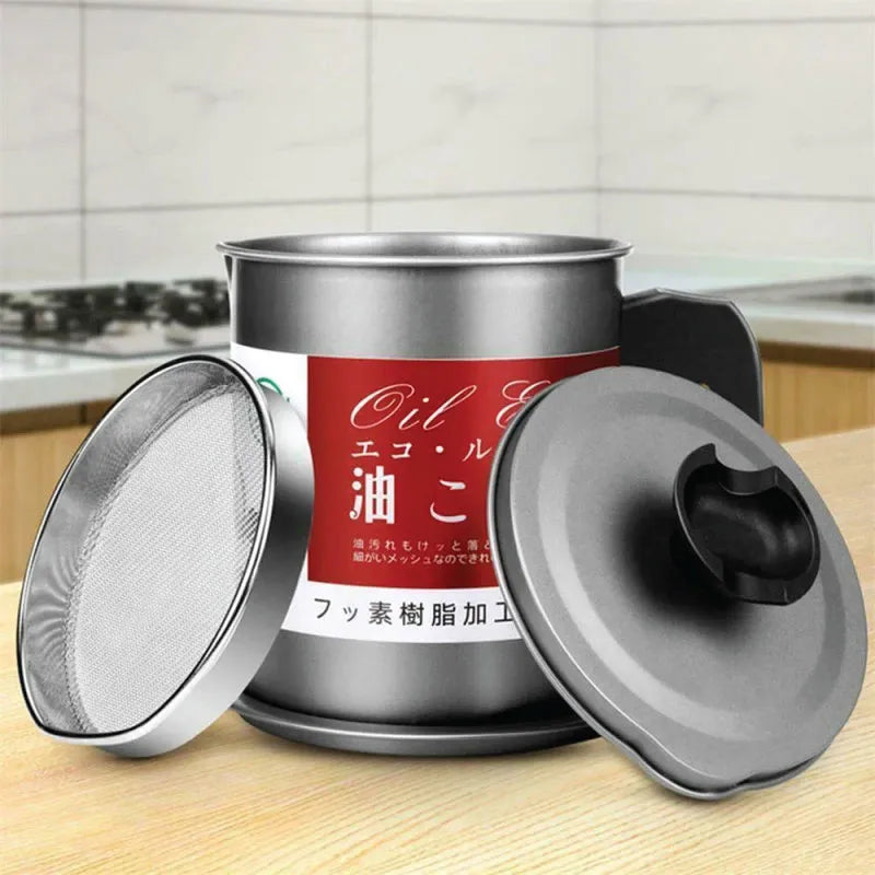 Stainless Steel Oil Strainer Container with Fine Mesh Filter & Drip-Free Spout
