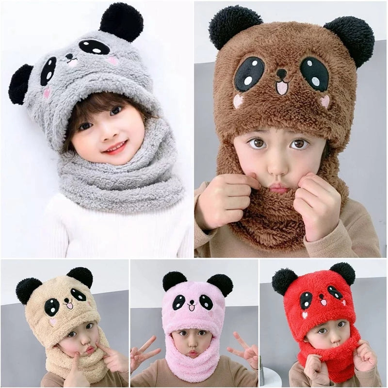 Winter Baby Cap & Scarf Set – Soft Velvet Cartoon Design